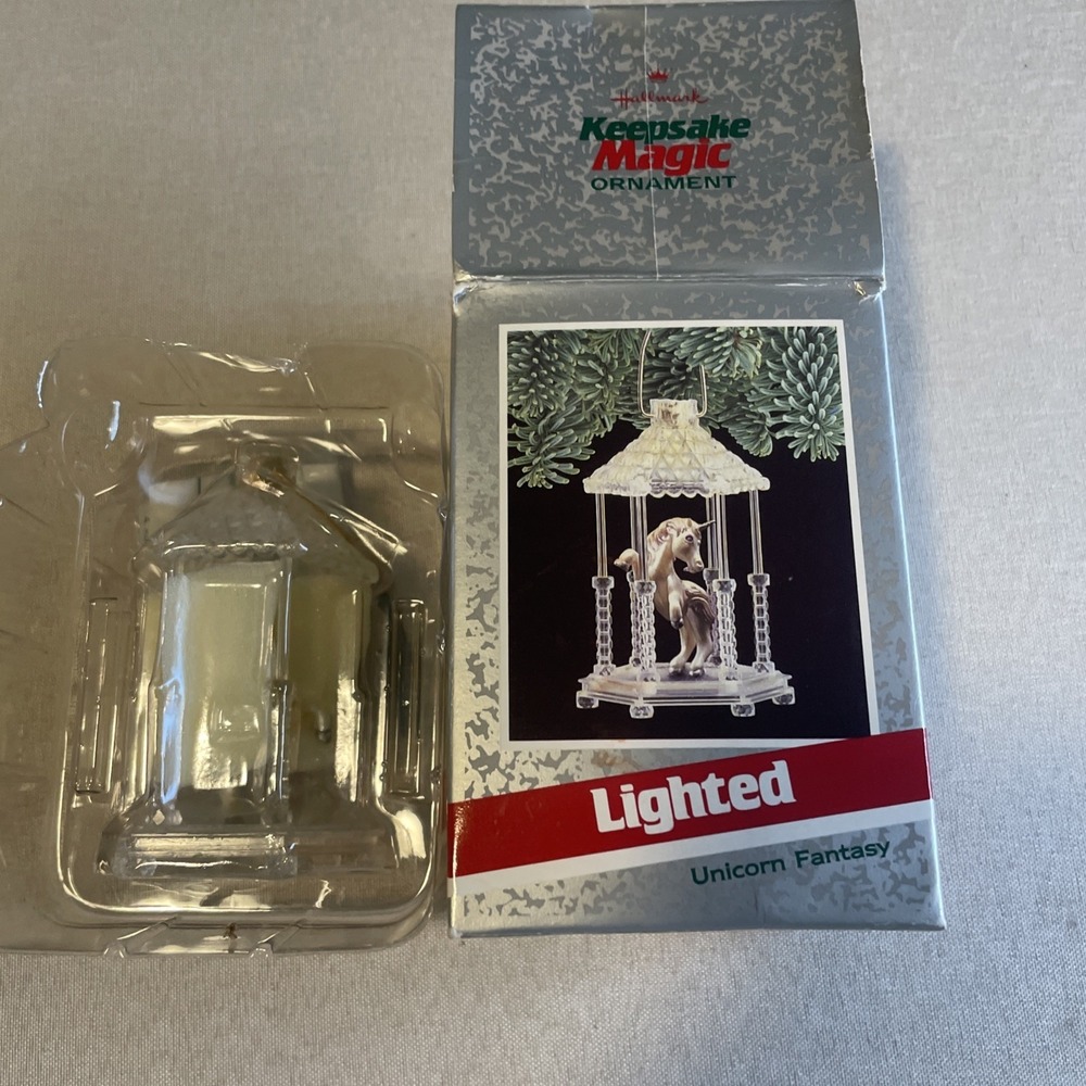 1989 Hallmark Keepsake Ornament Unicorn Fantasy Gazebo Lights Up
